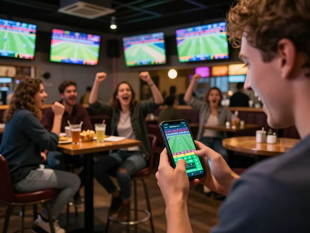 Placing bets on U888 sports betting app during live game excitement.