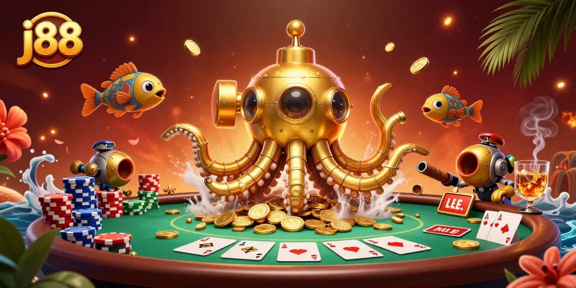 Experience thrilling j88 poker action with a vibrant kraken and stunning casino elements.