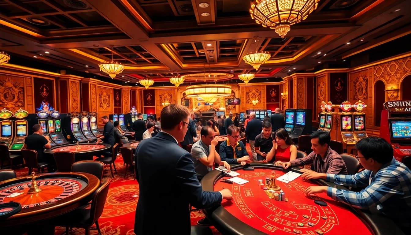 Excitement at the casino with players betting at nhà cái 88vn tables.