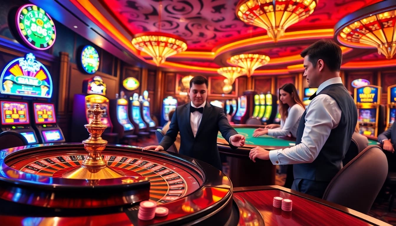 Engage with excitement at https://win678.art/ as players place bets on a roulette wheel surrounded by vibrant casino ambiance.
