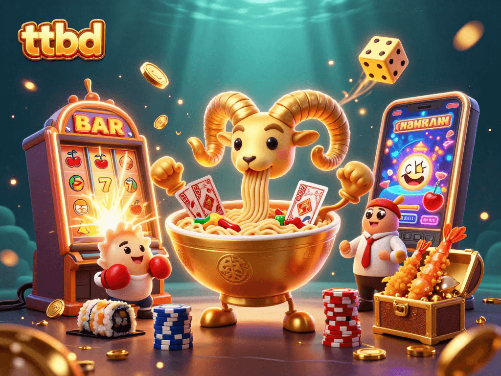 Experience the thrill of ttbd with a vibrant 3D casino scene featuring energetic characters and jackpot elements.