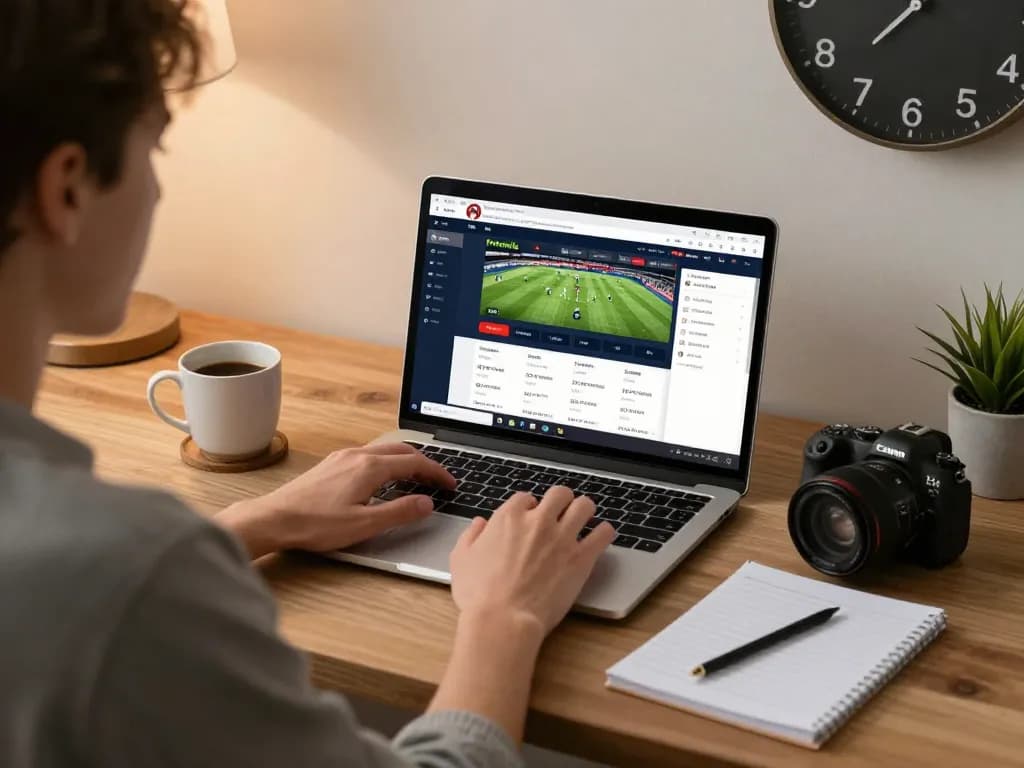 Engaging online betting scene showing ty le keo nha cai live odds on a laptop with strategic notes nearby.