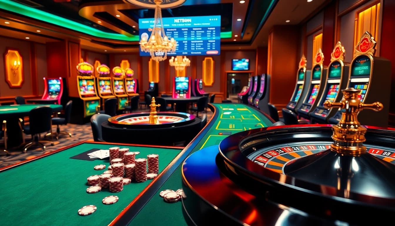 Experience thrilling gameplay at https://net88.wtf/ featuring vibrant casino tables and exciting slot machines.