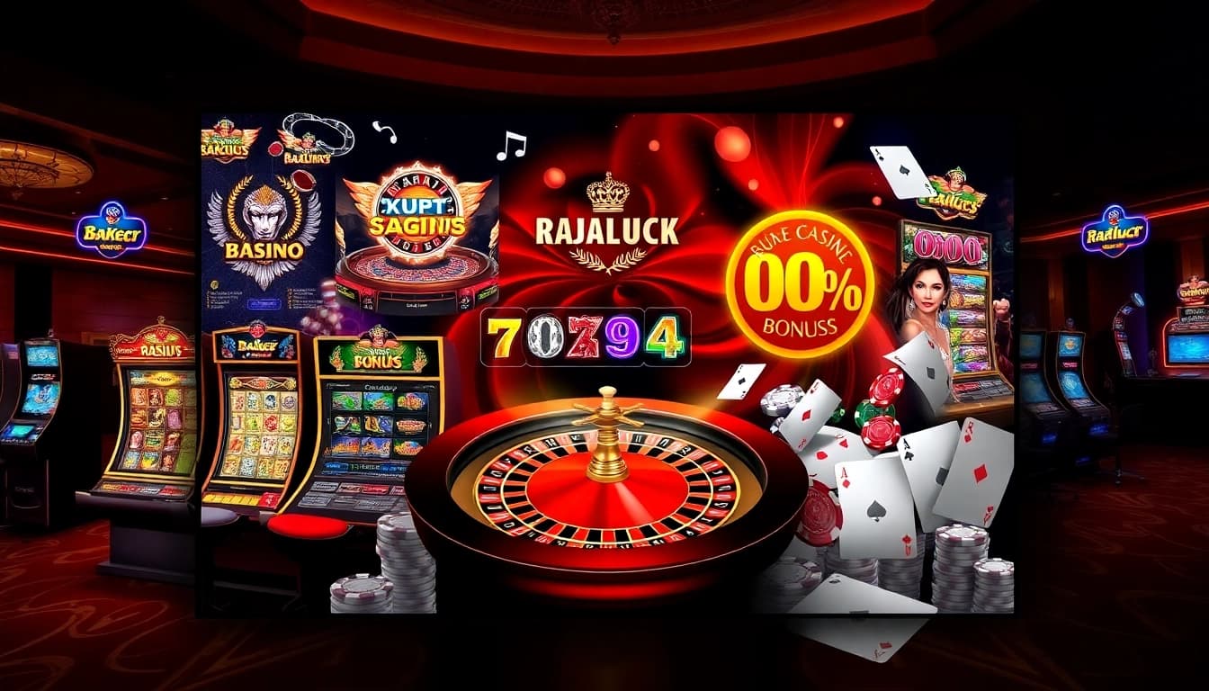 Rajaluck online platform showcasing vibrant gaming elements and luxurious casino atmosphere.