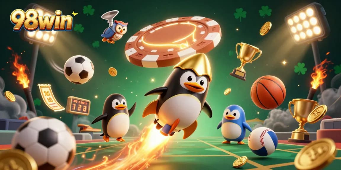 Bet on your luck with 98win's exciting casino adventures featuring sports elements and golden treasures.