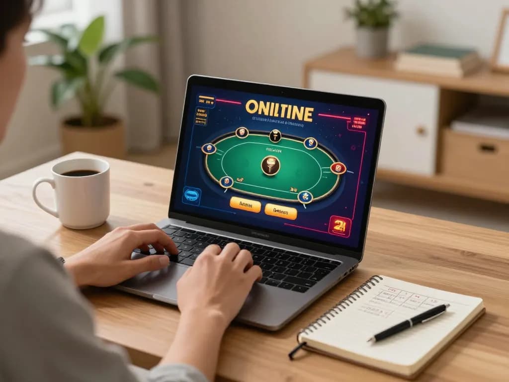 Person betting online at loto 188 with a laptop and organized strategy notes.