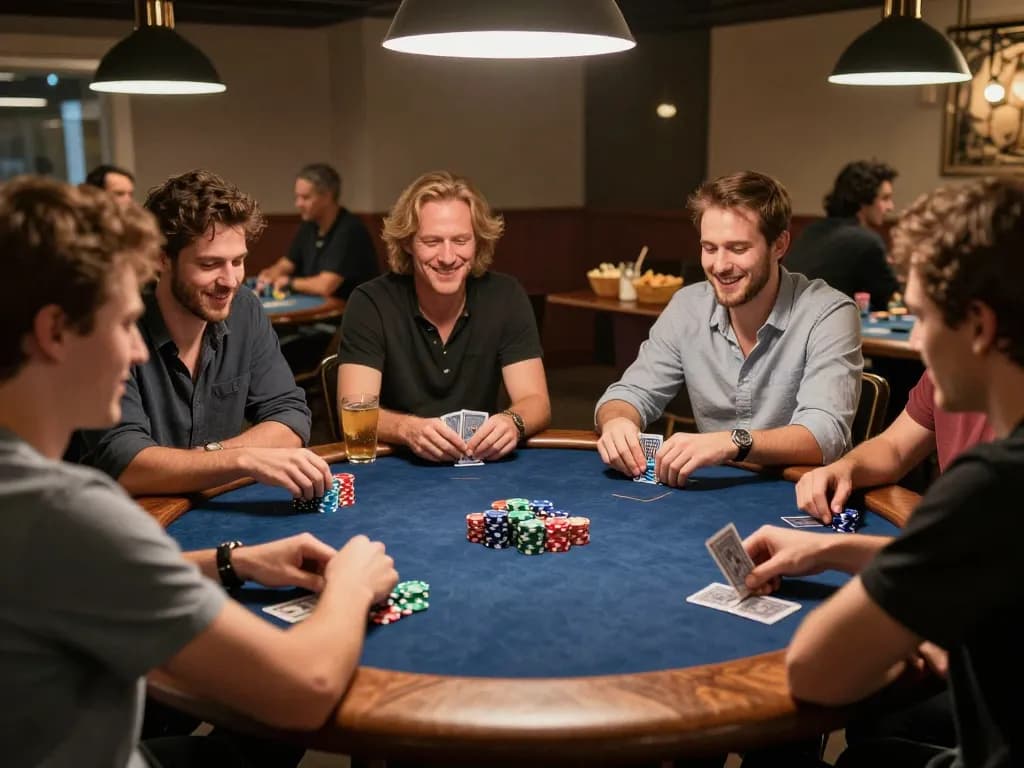 Poker night with friends at home, enjoying a strategic game for vipwin777.