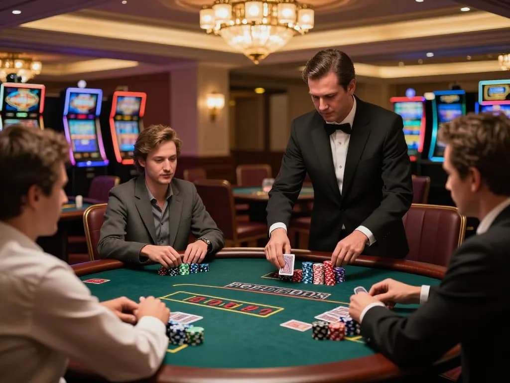 Players engaging in blackjack strategies at qq88 casino table, showcasing a thrilling gambling atmosphere.
