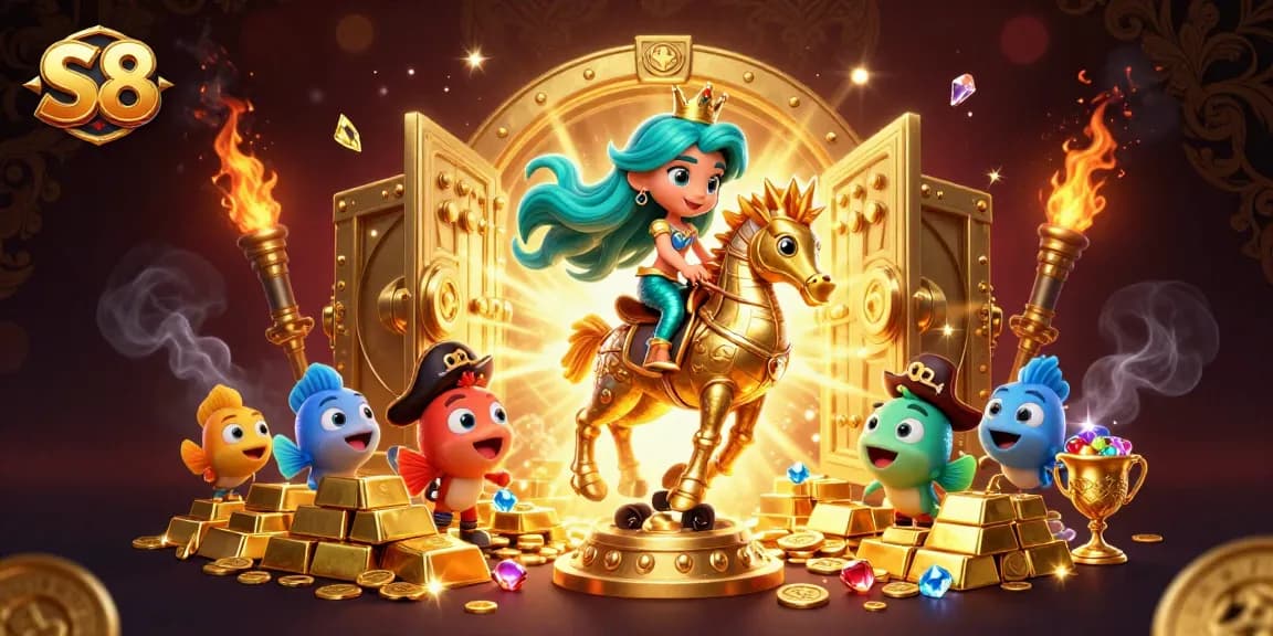 Experience winning spins at S8 with a vibrant mermaid princess and treasure-filled underwater scene.