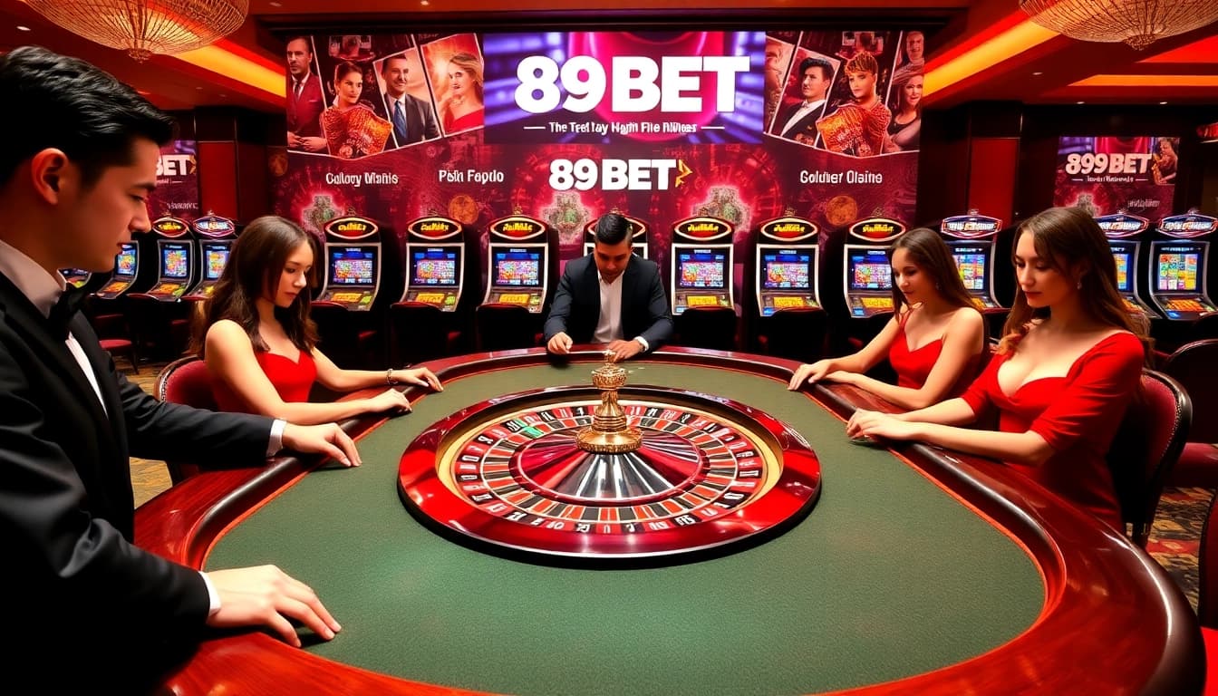 Players enjoy an engaging game at a luxurious casino table representing 89BET excitement.
