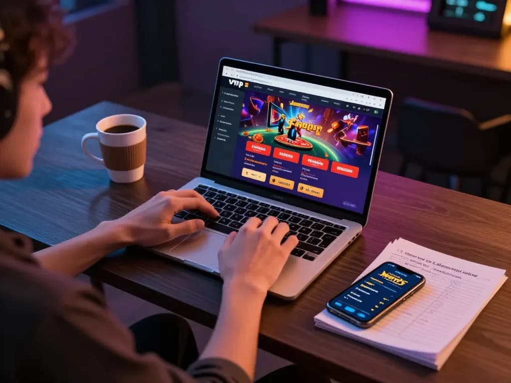 Player engaging with tr88 online casino app on laptop, showcasing strategic gameplay and cozy setup