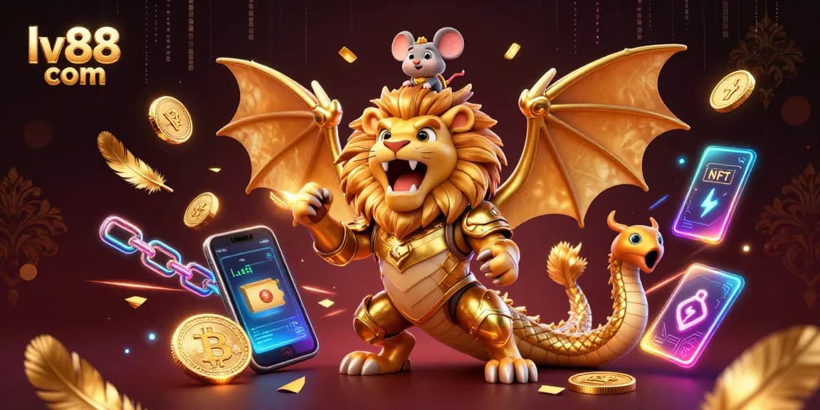 Engage in thrilling bets at lv88 com, with vibrant casino elements featured in a dynamic 3D illustration.