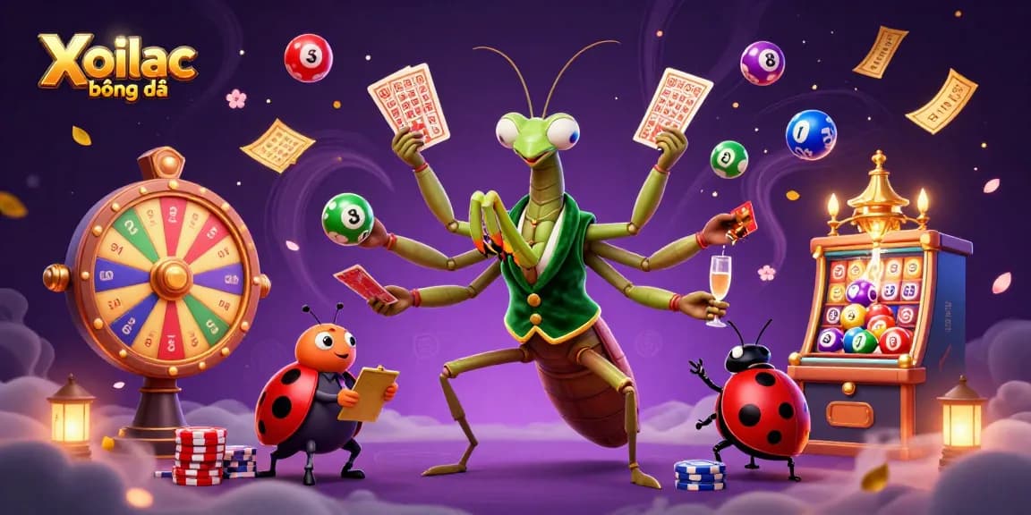 Xoilac bóng đá brings excitement with dynamic lottery balls and vibrant gaming elements in 3D illustration.