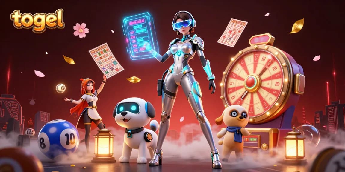 Win exciting togel games with a dynamic scene of innovative lottery elements and futuristic characters.