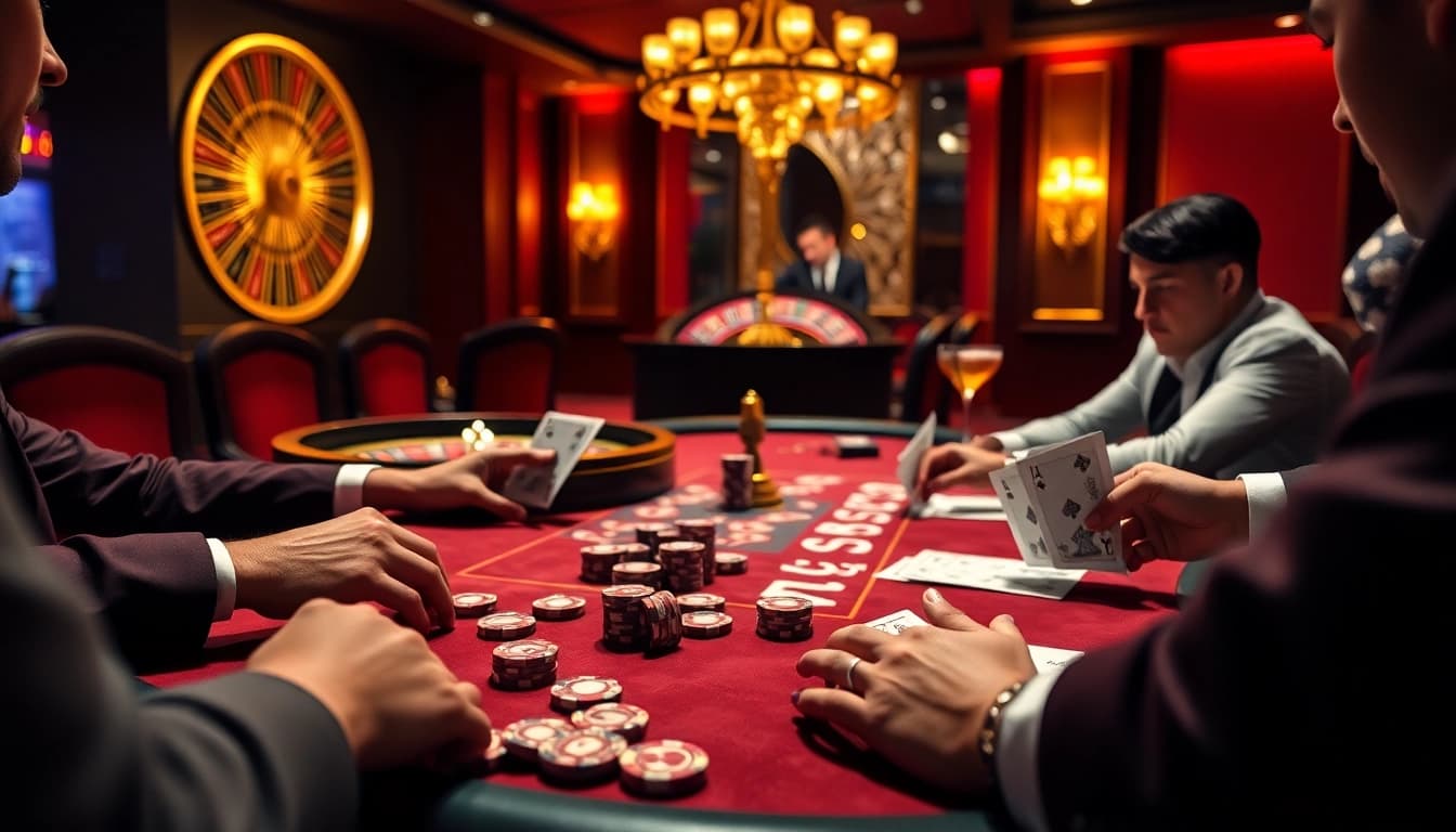 Engage in thrilling poker gameplay at https://oxbet7.com/ with luxurious chips and cards in a vibrant casino atmosphere.