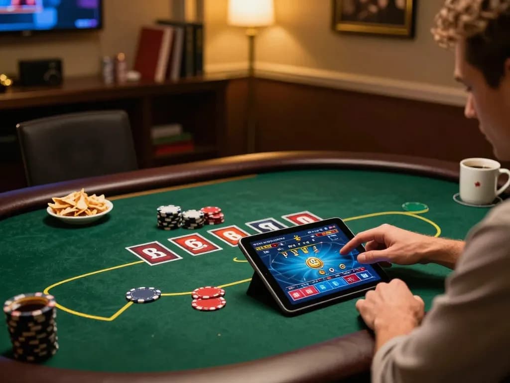 Player strategizing in online gambling session for Go 88 with warm ambiance and cozy decor