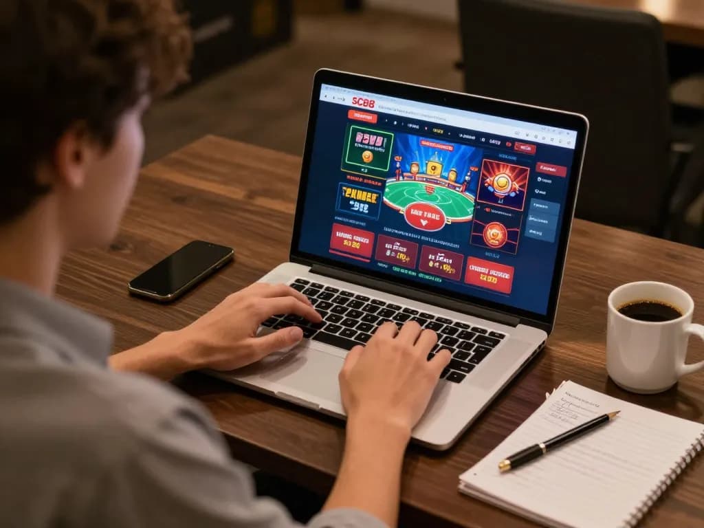 Engaging with SC88 online casino setup, highlighting strategic gameplay and cozy atmosphere.