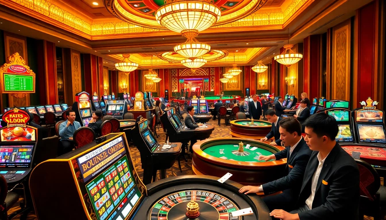 Players enjoying exciting games at Xin 88's luxurious casino setup, capturing the thrill of online gambling.