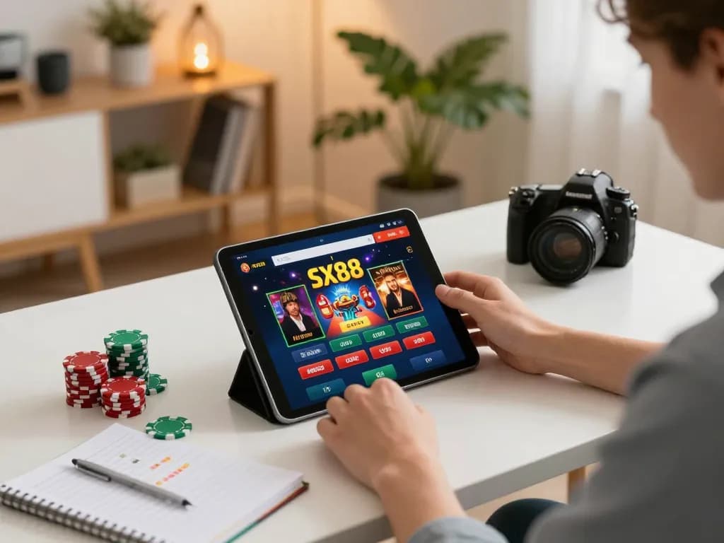 SX88 player engaging in online casino gaming at home, enjoying strategic gameplay.