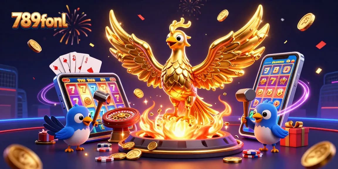 Experience the excitement at 789fonl with vivid slot gameplay and golden rewards cascading around a molten phoenix.