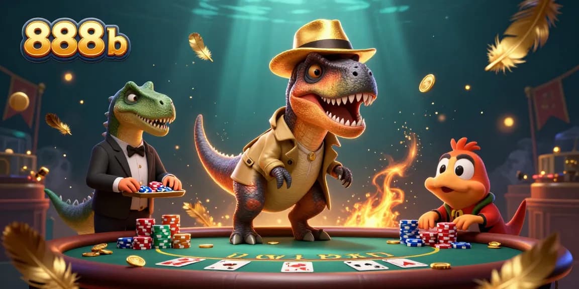 Catch the excitement at 888b with a velociraptor card counter and thrilling casino action.