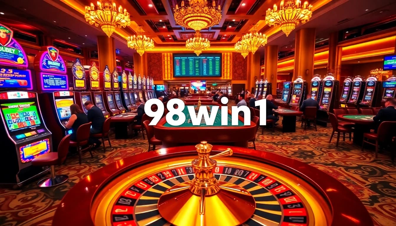 Experience exhilarating gameplay at 98win1 with vibrant casino halls and electrifying excitement.