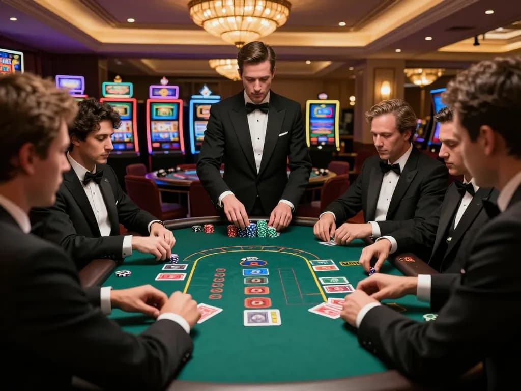 Engaging blackjack action at a go8 luxury casino table, with focused players and vibrant chips.