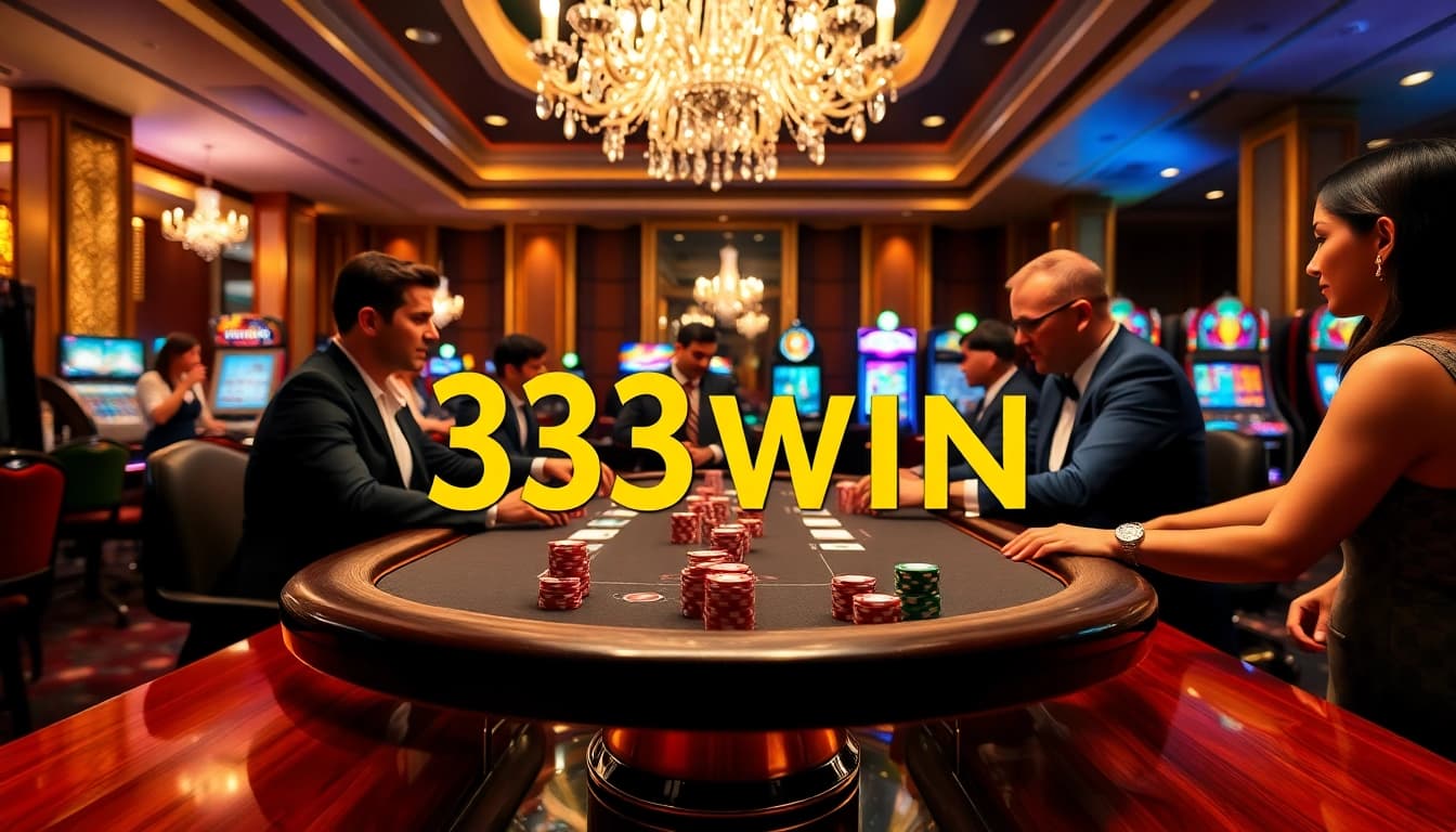 Players strategizing their next moves at the 32 WIN poker table in a luxurious casino setting.