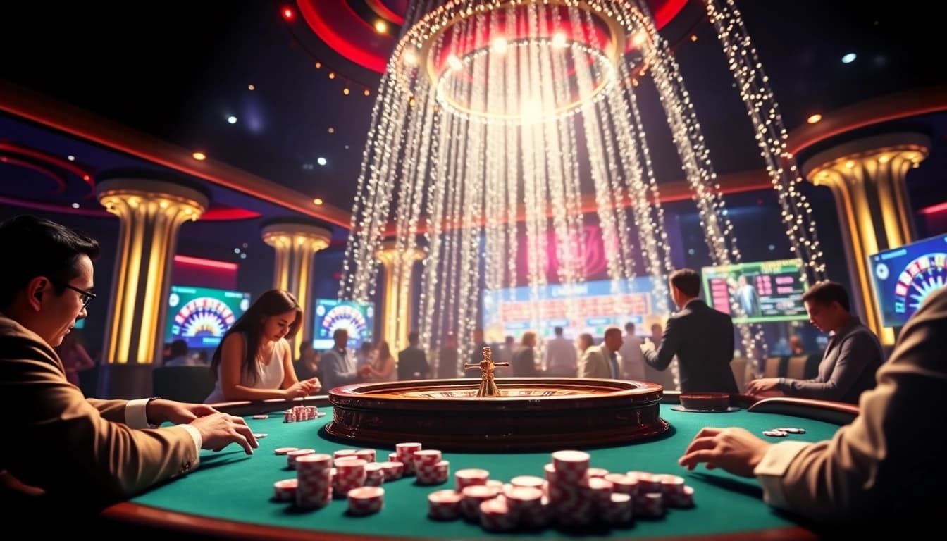 Engaging players at the RR88 Game table with vibrant colors and thrilling casino excitement.