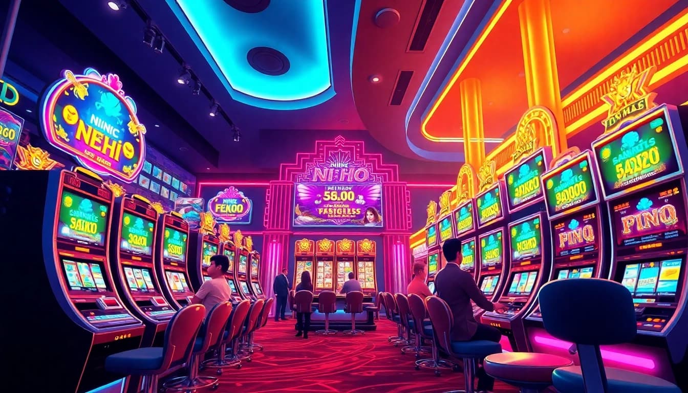 Nổ Hũ game area with dynamic slot machines and engaging players in a vibrant online casino.