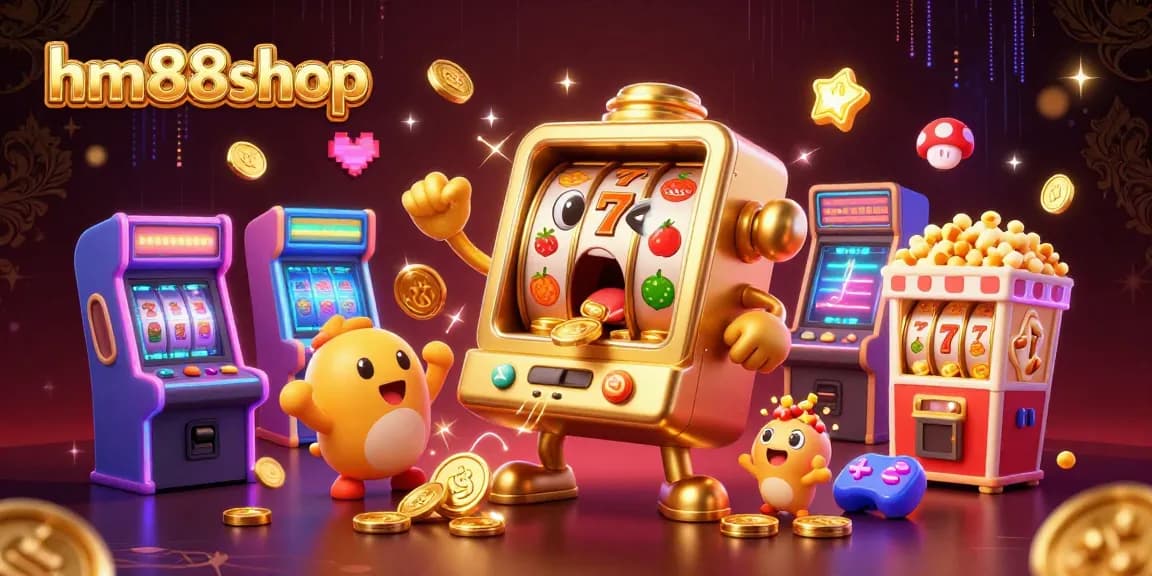 Celebrate winning moments at hm88shop with slot machines cheering and golden coins overflowing.
