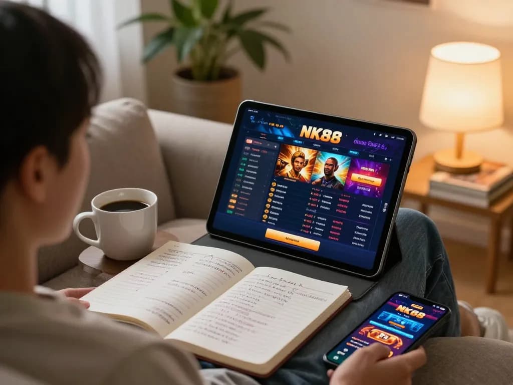 Experience exciting gameplay at NK88 with online casino gaming on a cozy tablet.