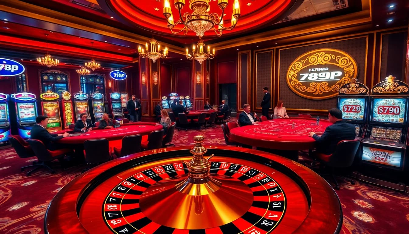 Experience thrilling gameplay at 789P casino tables filled with vibrant roulette wheels and luxurious card games.