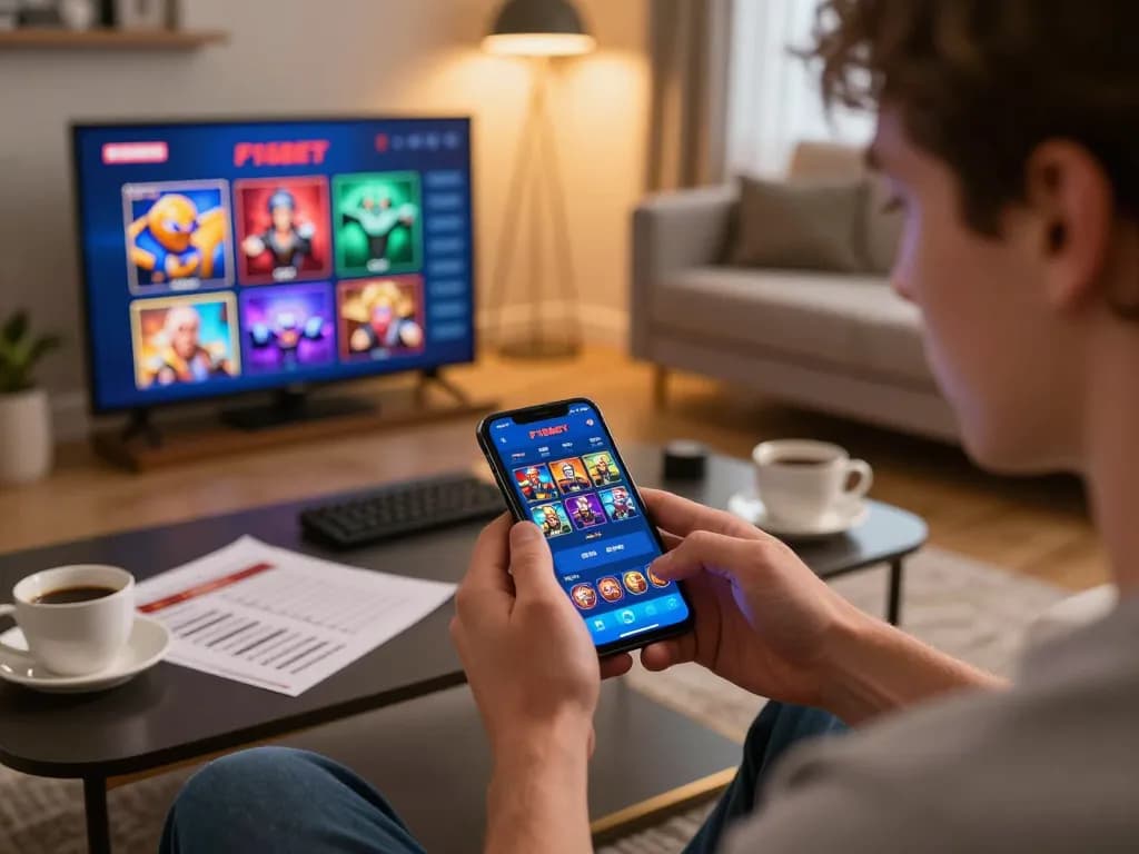 Engage with F168BET's mobile gaming app while enjoying a cozy home atmosphere.