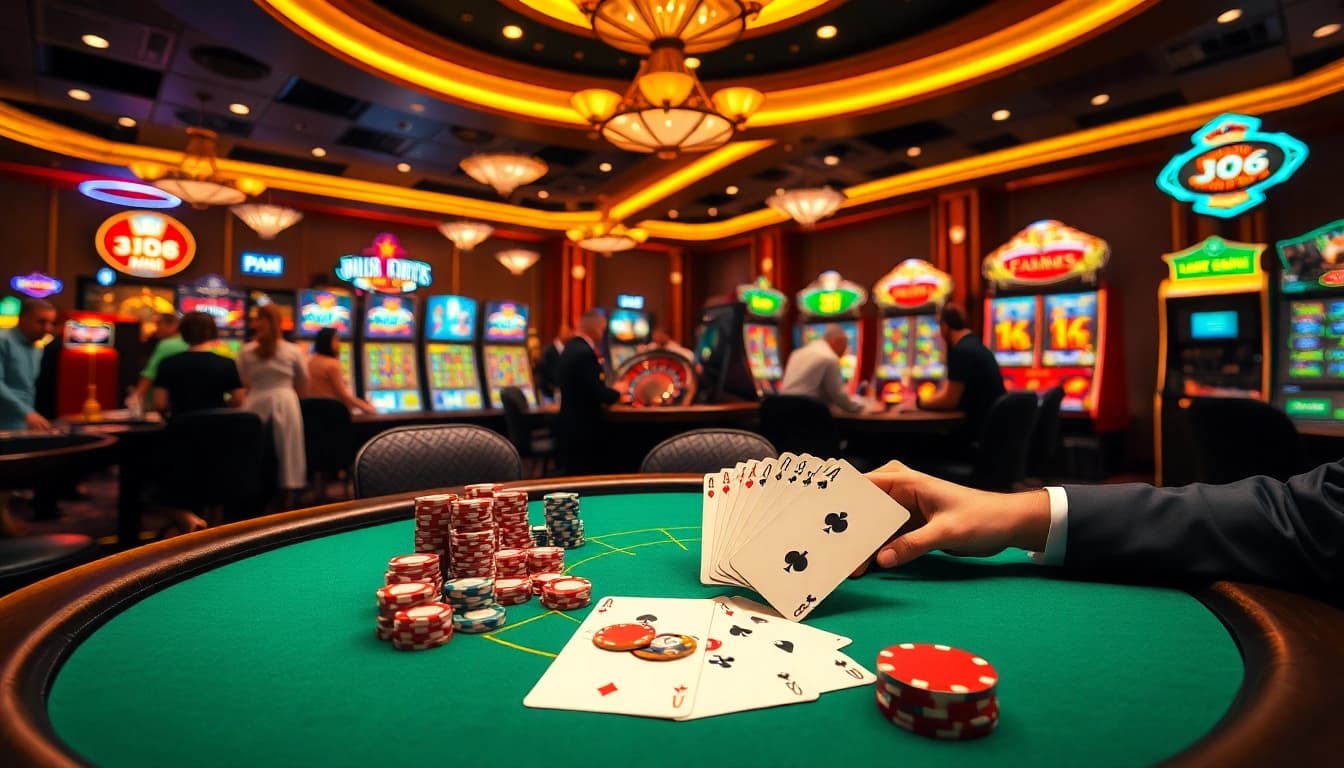 Experience the thrills at nhà cái bj88 with colorful poker chips and a roulette wheel.