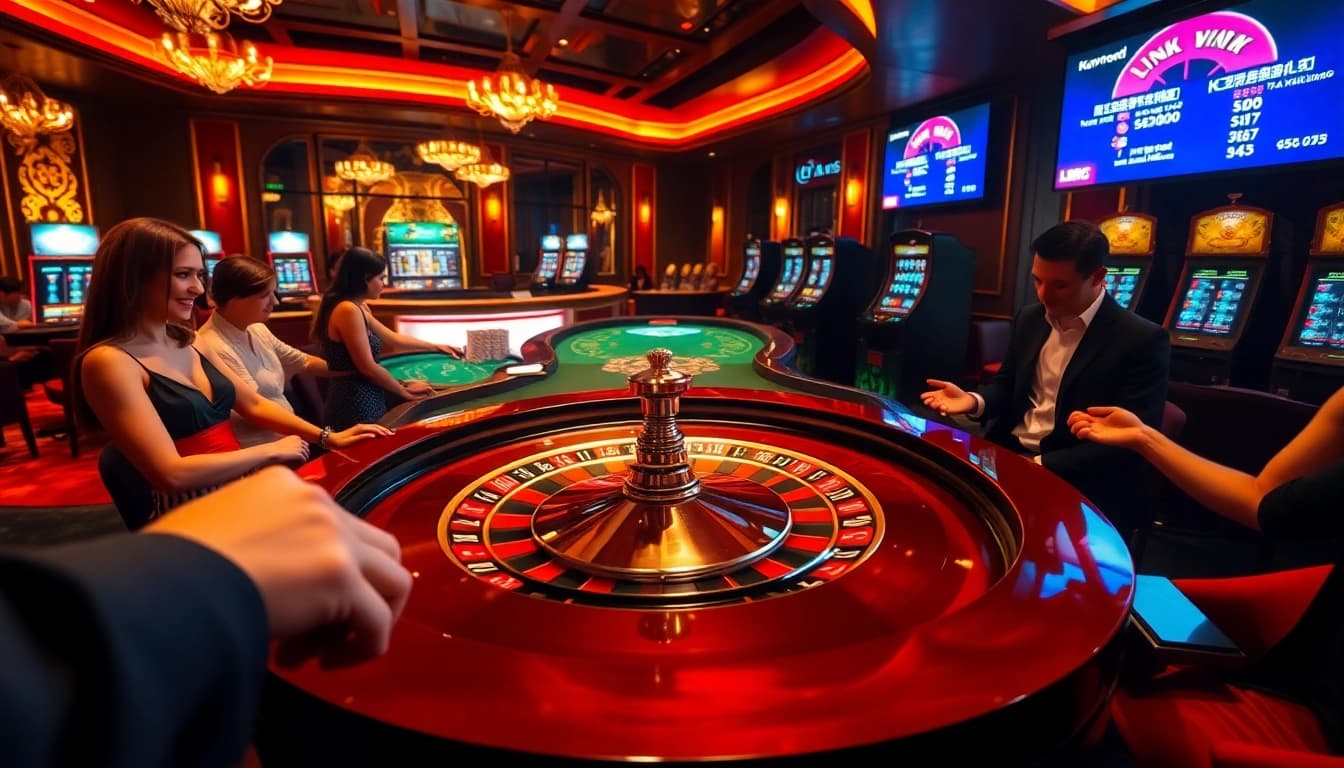 Experience the excitement of betting at Link vào xin88 with vibrant casino scenes full of action.