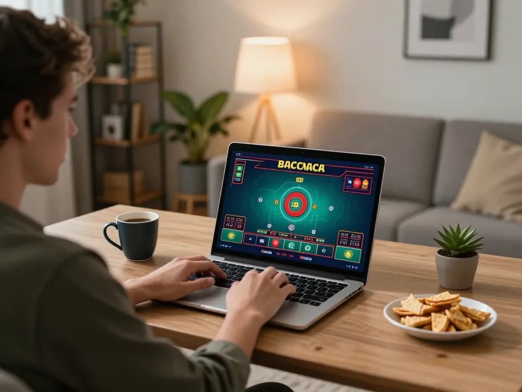 Player engaging with hm88's live dealer Baccarat online, creating a focused and immersive gaming experience