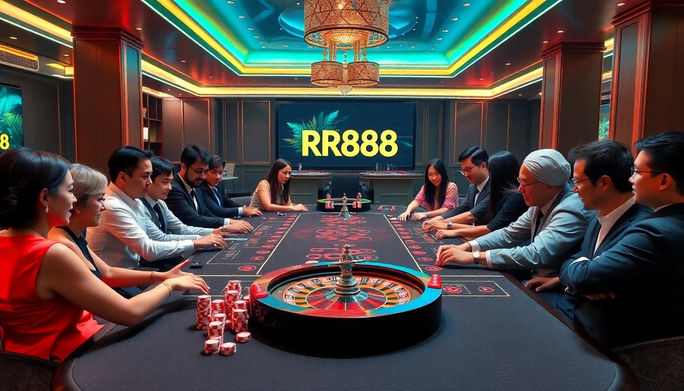 Players enjoying a thrilling game at RR88 casino with vibrant tables and chips.