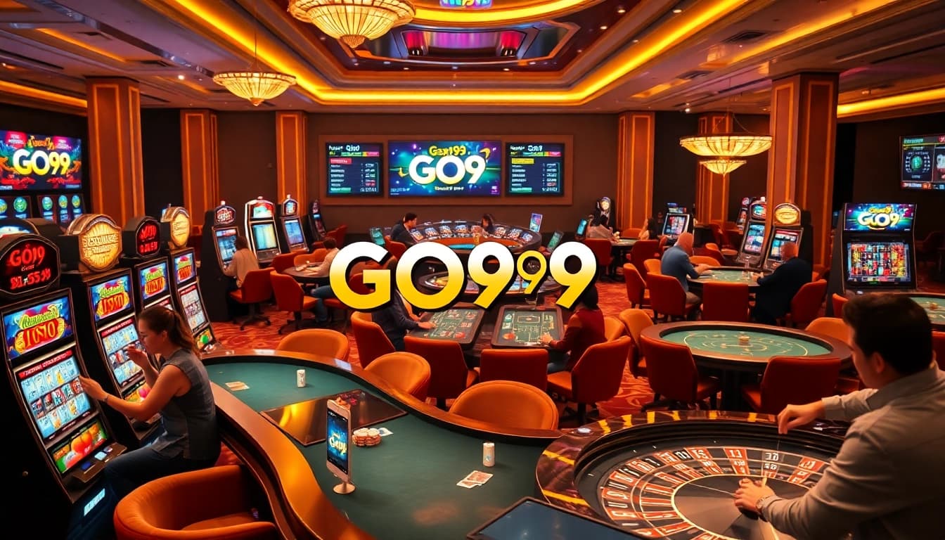 GO99 players enjoying thrilling casino games at a luxurious table.