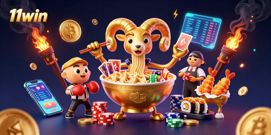 Win big at 11win with a vibrant casino scene featuring crypto elements and playful characters.