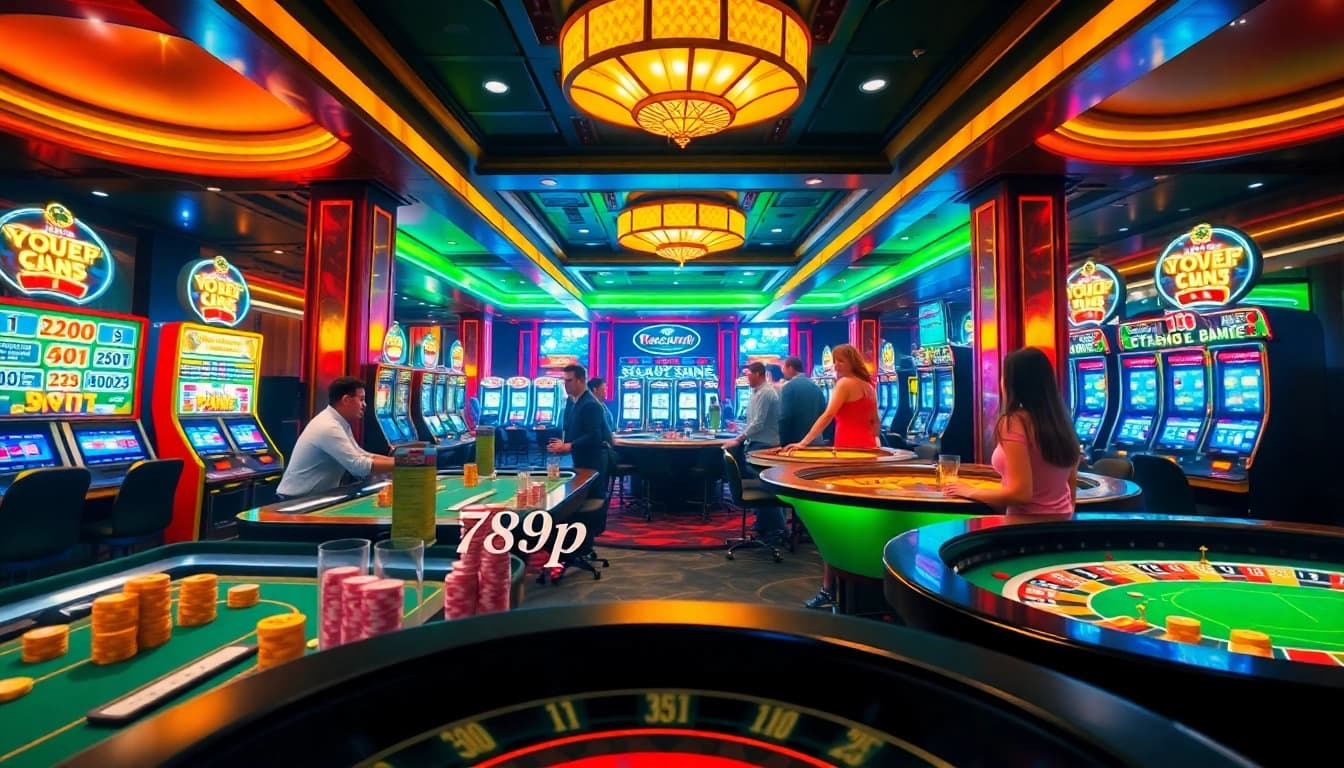 Thrilling casino scene showcasing 789p gaming tables with vibrant atmosphere and engaging players.