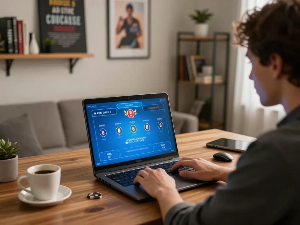 Engaging gameplay at nhà cái NK88 with a user focused on live dealer games in a modern home office.