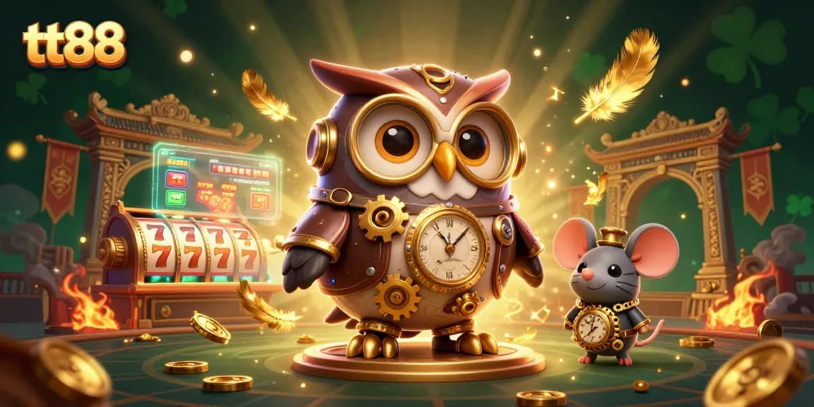 Experience thrilling gaming excitement at tt88 with dynamic characters and casino elements in an immersive 3D illustration.