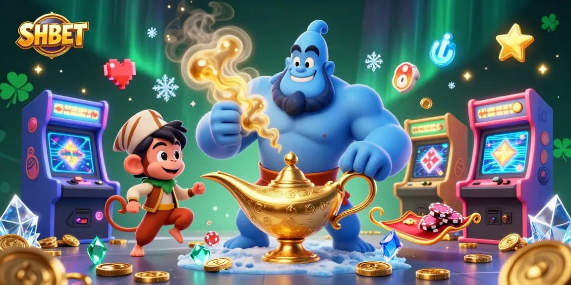 Experience vibrant gaming with SHBET’s magical cartoon scene filled with casino elements.