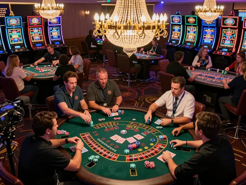 Players enjoying cm88 gaming experience at a bustling casino, showcasing intense gameplay and vibrant atmosphere.