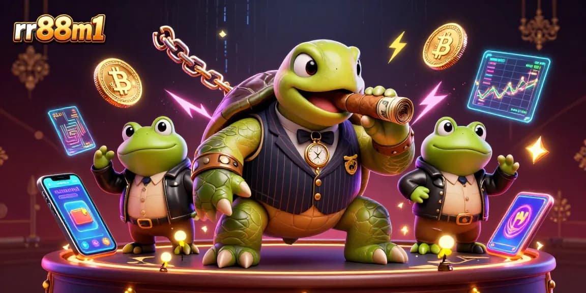 Experience thrilling gameplay at rr88m1 with a lively casino scene featuring unique characters and crypto elements.