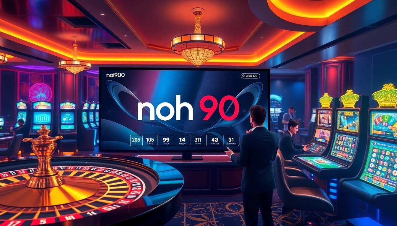 Engage in thrilling online gaming with nohu90, featuring vibrant slot machines and immersive casino tables.