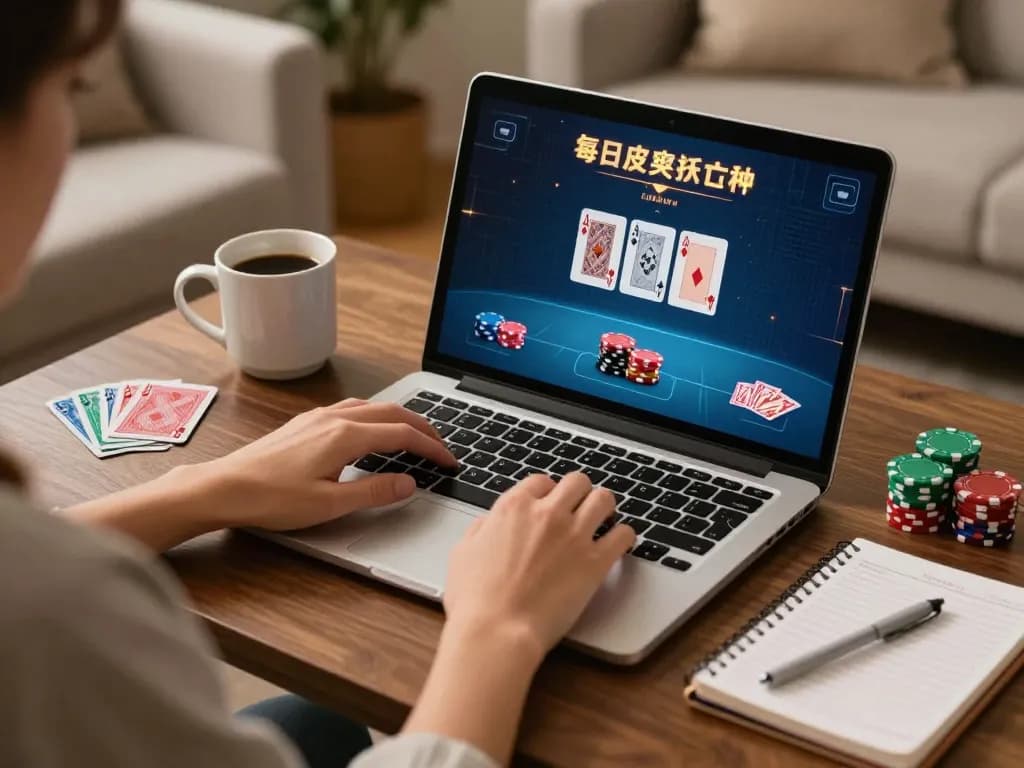 llwin3 user enjoying online gambling with laptop and strategy notes in cozy setting