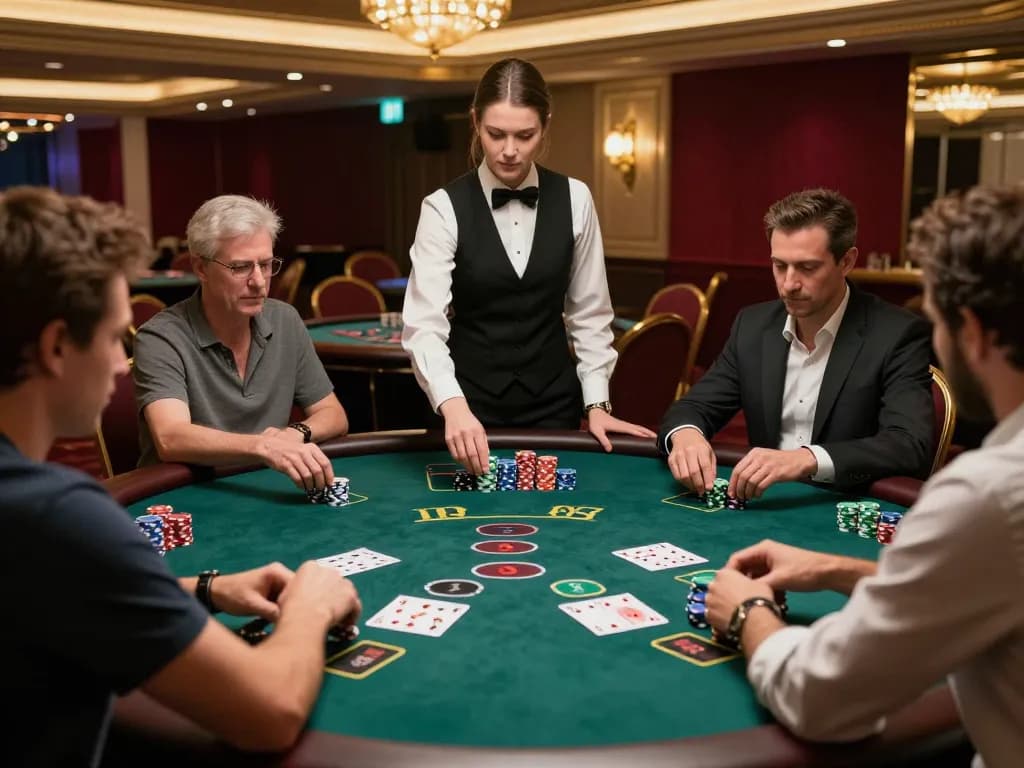 Intense gameplay at lu88 com blackjack table with professional dealer and eager players