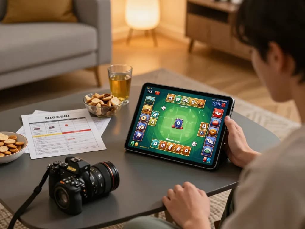 Xocdiavn user enjoying an online Xóc Đĩa game on tablet with snacks and strategy notes.